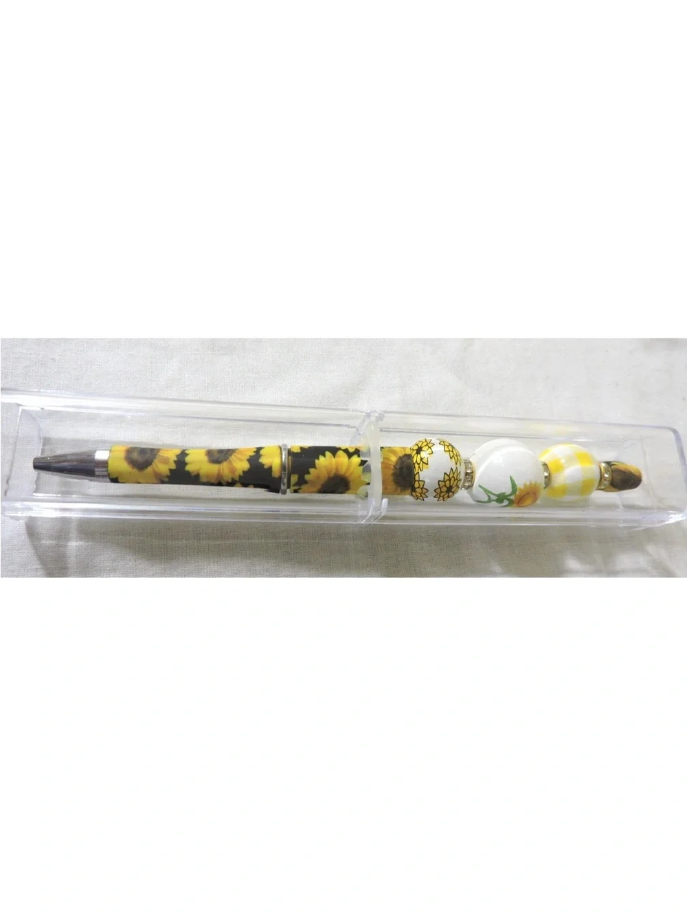 Daisy  Beaded Black Ink pen with case Handmade